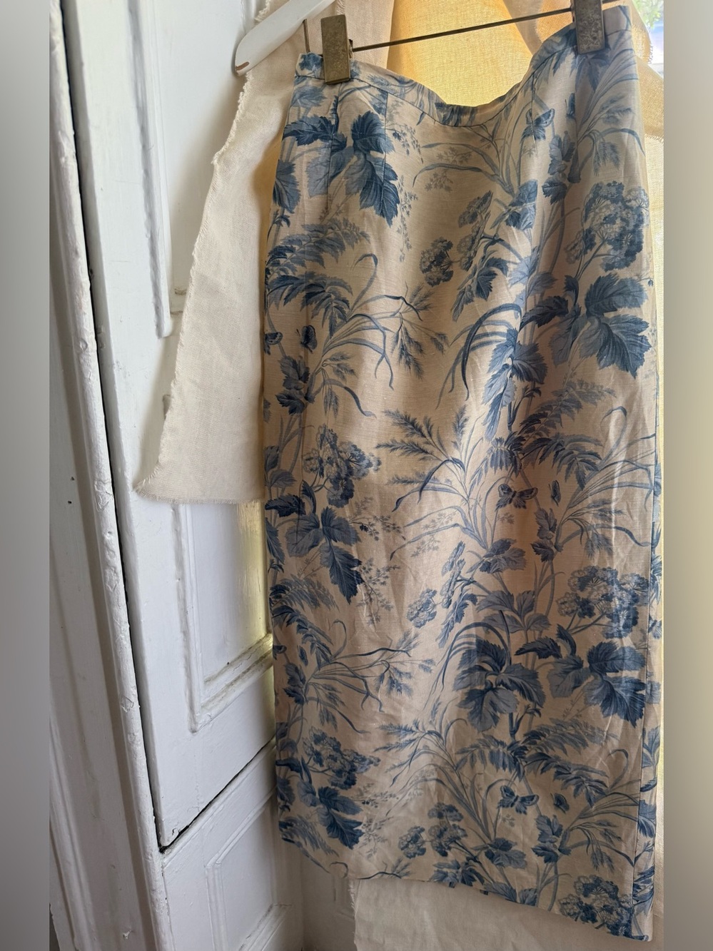 Vintage 90s Talbots Silk Linen Toile Skirt Blue Botanical English Countryside 4